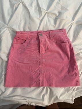 Women’s Pink Corduroy Mini Skirt - Classic A-Line pockets cute velvet